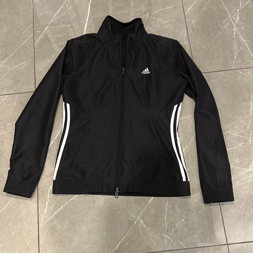 Black Adidas Jacket - Classic 3 Stripe - Size S-Excellent Condition